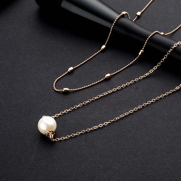 2 Layer Imitation Pearl Necklace Gold - Picture 2 of 4